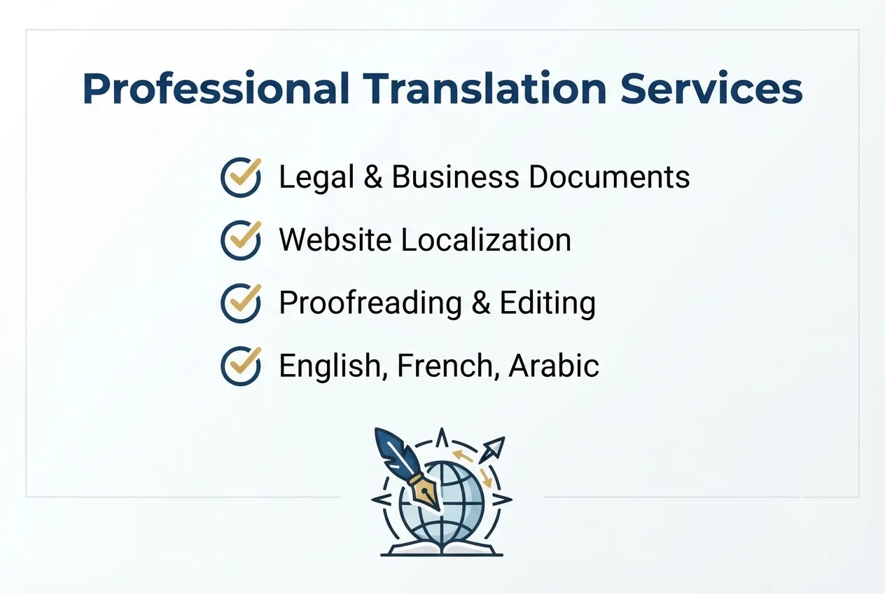 Tradurrò i tuoi documenti professionali, siti web e articoli tra inglese, francese e arabo 2 Tradurrò i tuoi documenti professionali, siti web e articoli tra inglese, francese e arabo - Immagine 2