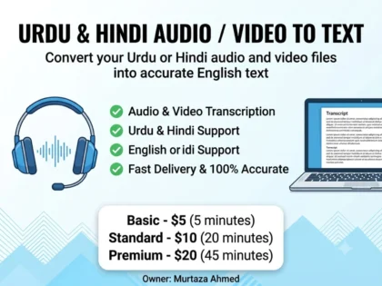 Voi transcrie fișierele audio și video în urdu sau hindi în text precis