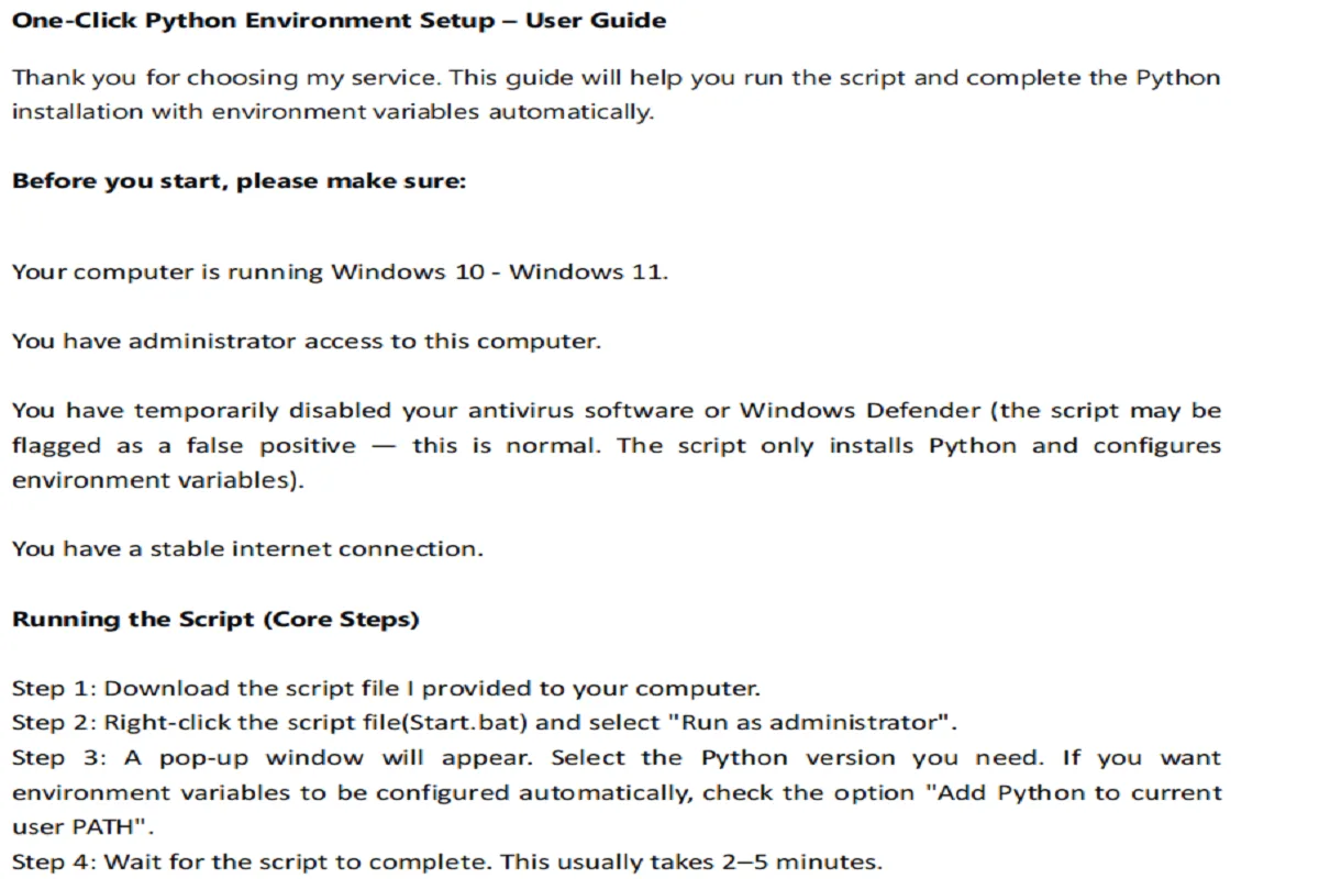 Unë do të krijoj një skript instalues Python me një klikim për Windows me udhëzues PDF 3 Do të krijoj një skript instalues Python me një klik për Windows me udhëzues PDF - Imazhi 3
