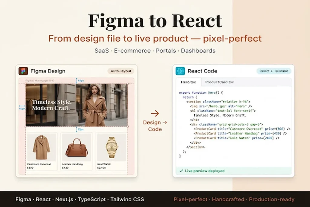 I Will convert one Figma component into clean React and Tailwind code