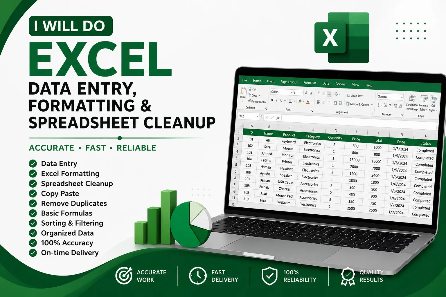 Excel məlumatlarınızı düsturlar, pivot cədvəllər və diaqramlarla təmizləyəcək, təşkil edəcək və formatlayacağam 4 Excel məlumatlarınızı düsturlar, pivot cədvəllər və diaqramlarla təmizləyəcək, təşkil edəcək və formatlayacağam - Şəkil 4