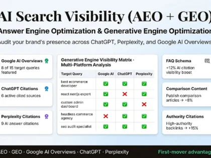 Voi realiza un audit complet SEO, AEO și GEO și un plan de creștere pentru site-ul dvs.