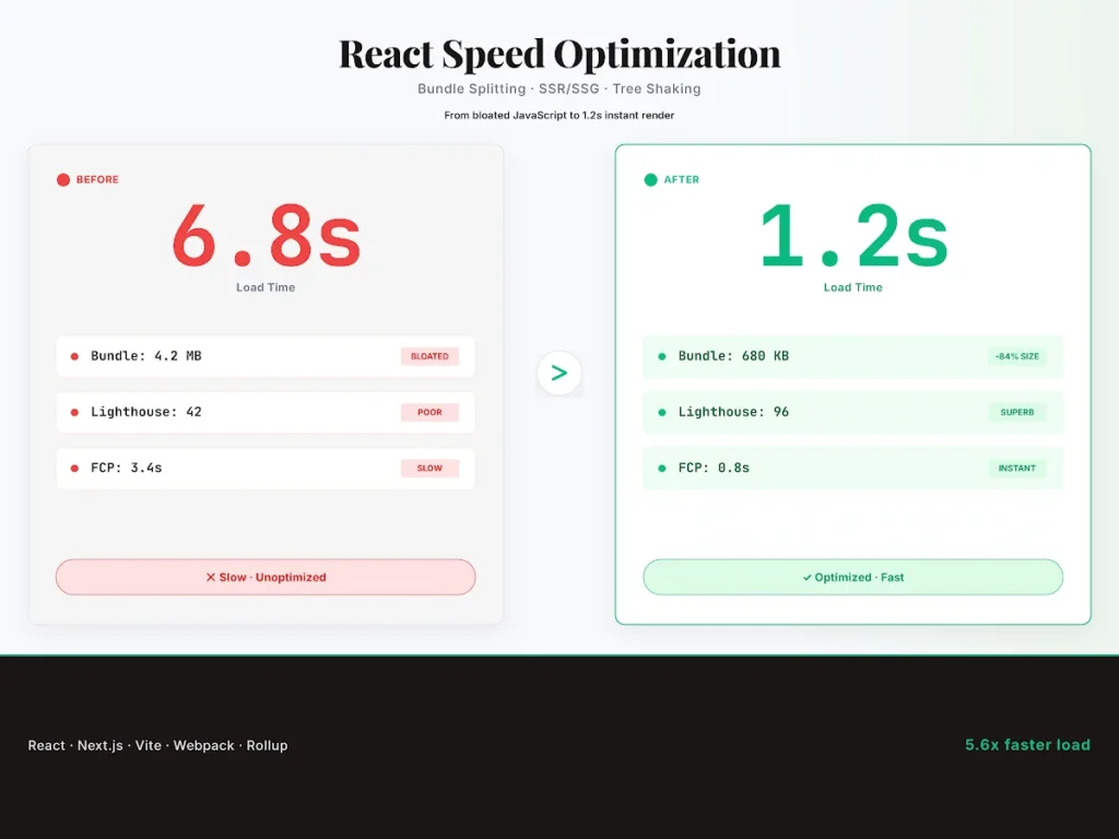 የReact ዳሽቦርድን ከ42 ወደ 96 Lighthouse አሻሽያለሁ።