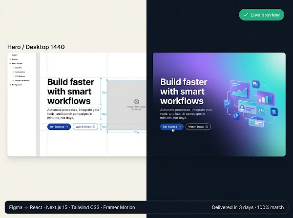 Secțiune hero convertită din Figma în Next.js