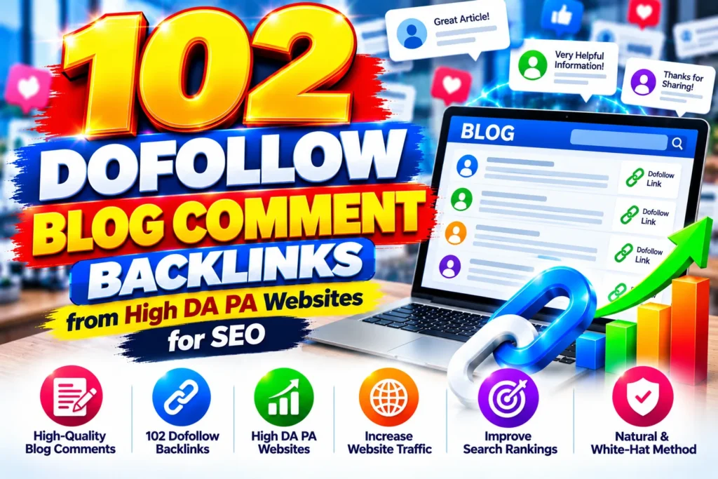 I will Build 102 Dofollow Blog Comment Backlinks from High DA PA Websites for SE