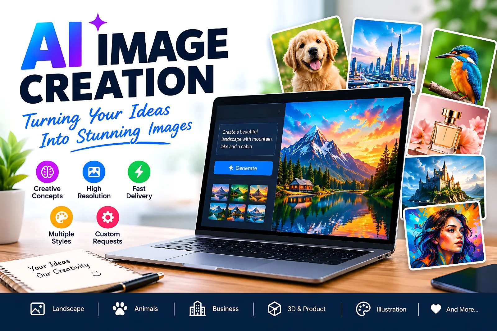 Creerò immagini AI Midjourney personalizzate di alta qualità, concept art e upscaling 4K per il tuo progetto 2 Zinn Hub