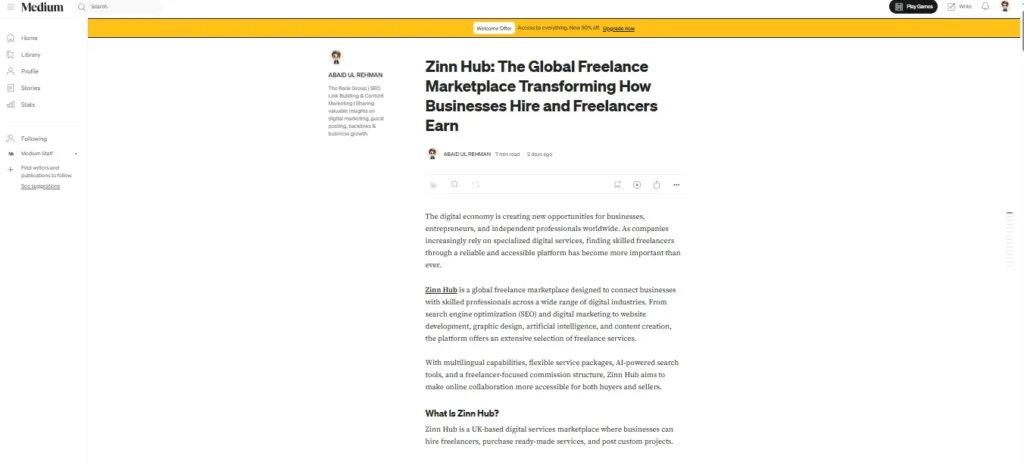 I will Publish 15 High-Authority Guest Posts with Dofollow Backlinks on High DR 3 Medium.com Guest Post – Published SEO Article Example