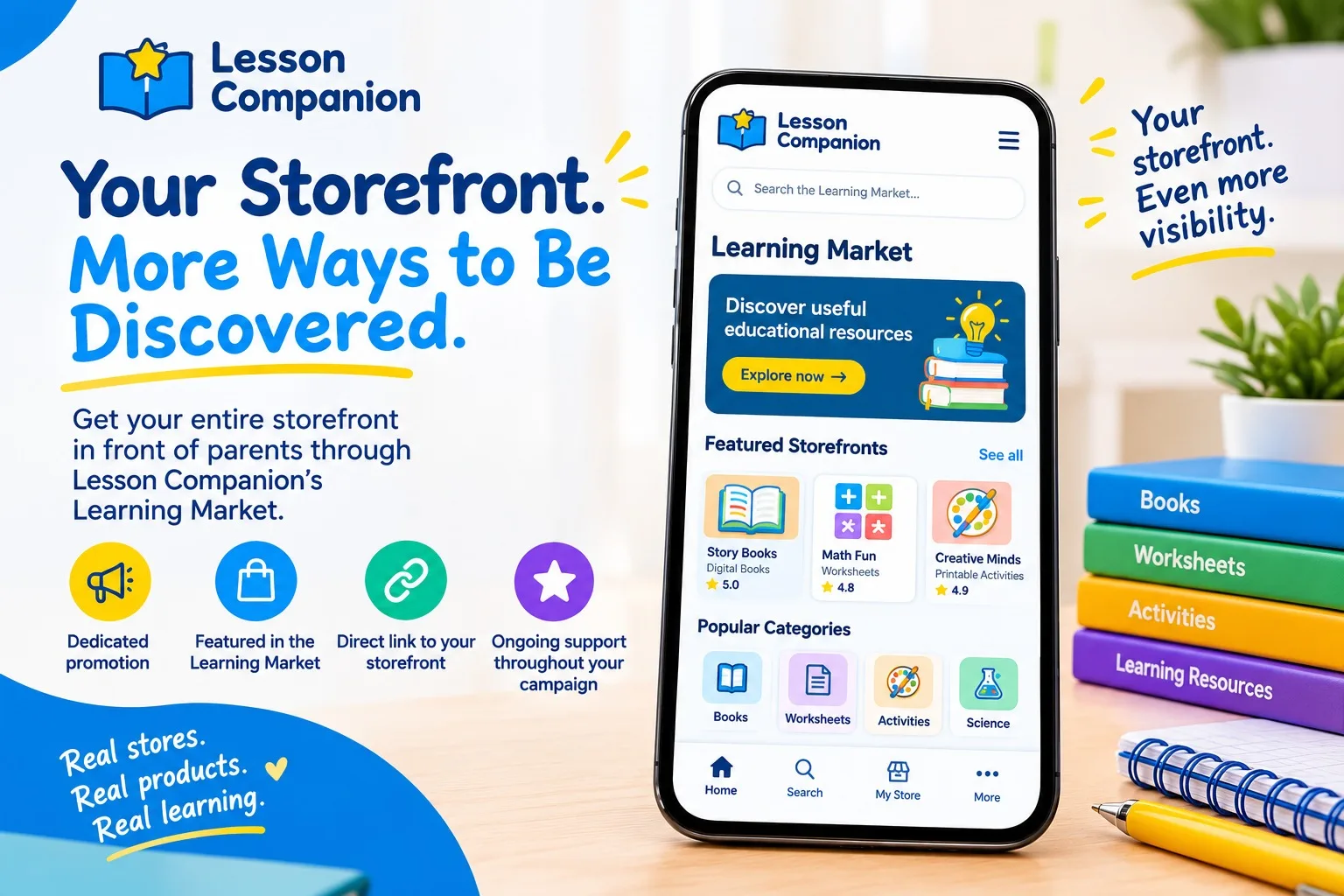 Ich werde Ihren Bildungs-Storefront bei Eltern über die Lesson Companion Lern-App bewerben 2 Zinn Hub