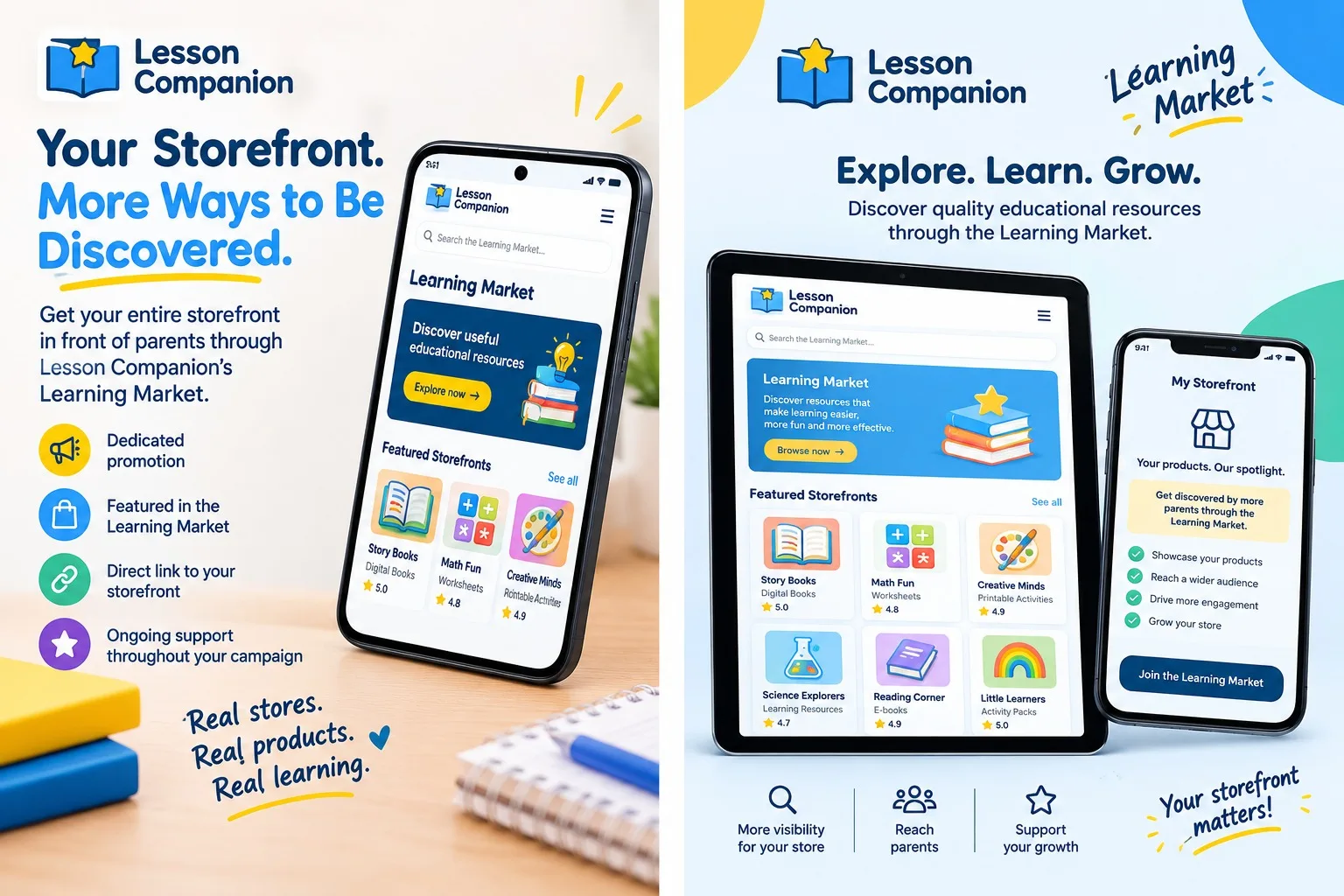 Ich werde Ihren Bildungs-Storefront bei Eltern über die Lesson Companion Lern-App bewerben 3 Zinn Hub