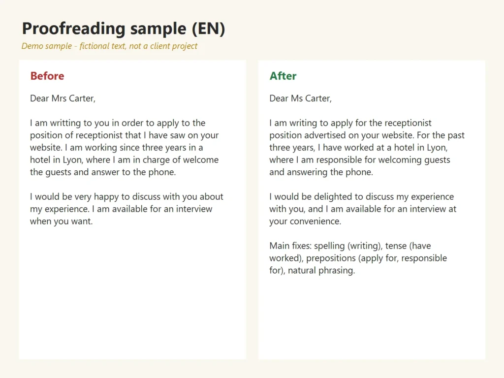 Sample: proofreading a job application letter (EN)