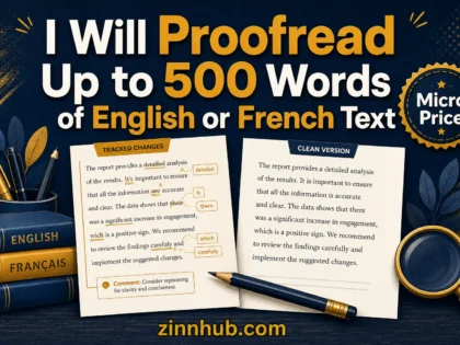 I will Proofread Up to 500 Words of English or French Text — available on Zinn Hub