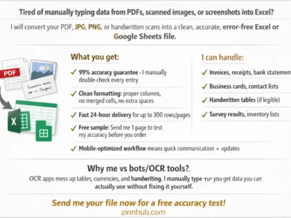 I Will Do Accurate Excel Data Entry From PDF, Images, Handwriting & Bills in 24hrs