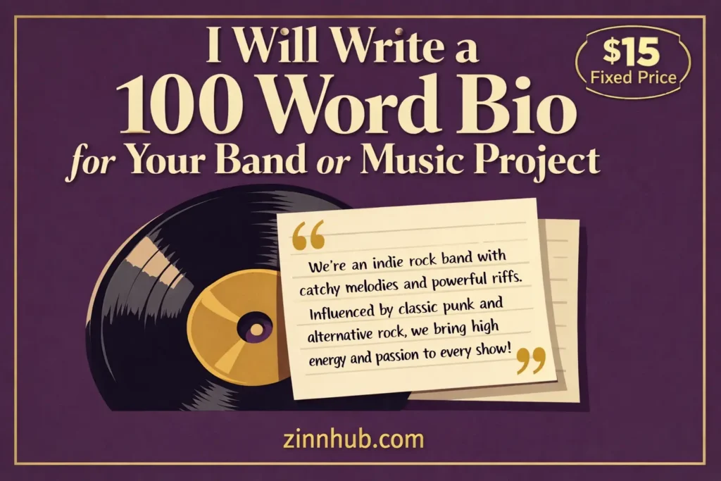 I will write a 100 word bio for your band or music project