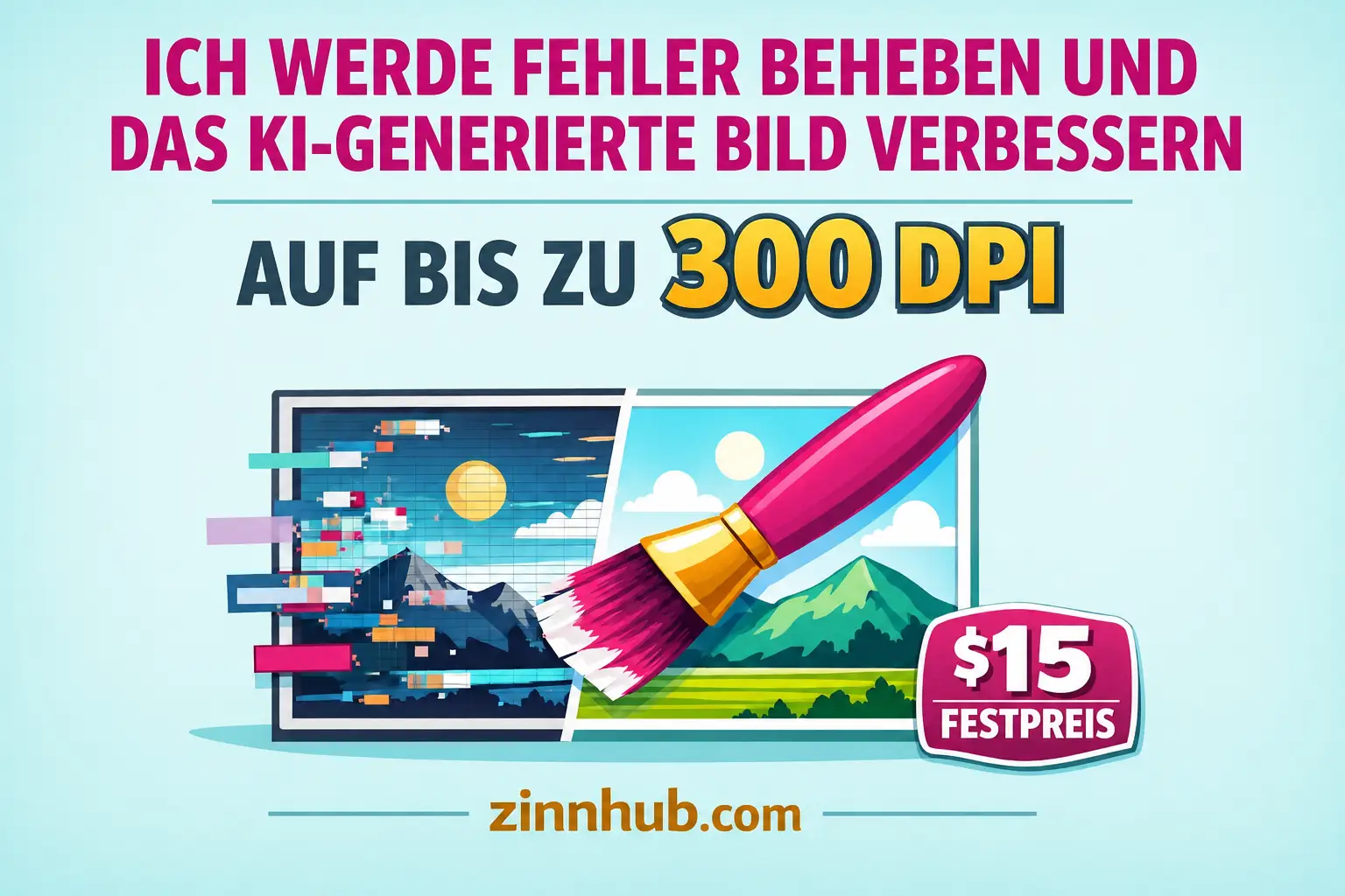 Ich werde Fehler beheben und 1 KI-generiertes Bild auf 300 DPI hochskalieren
