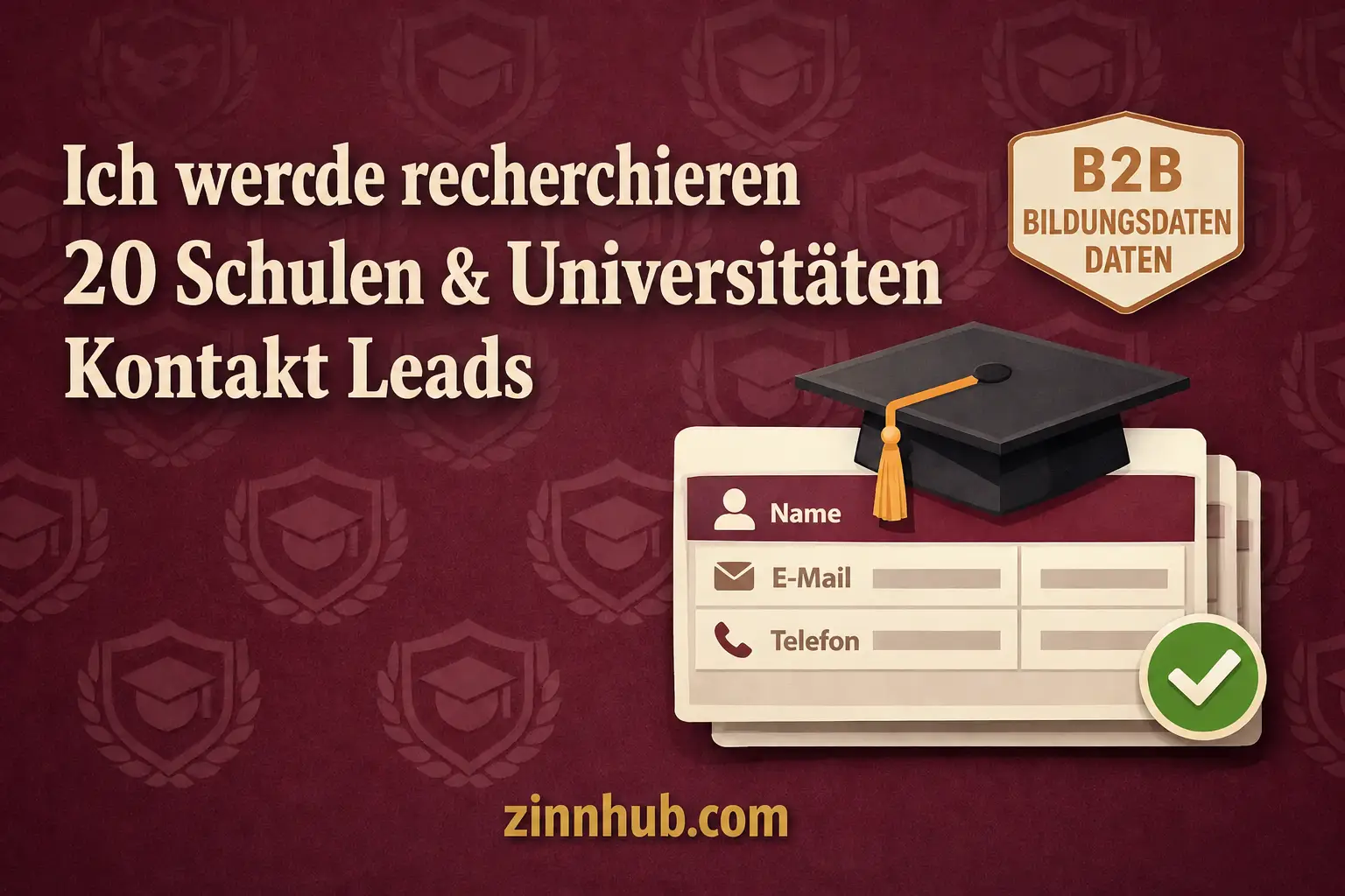 Ich werde zwanzig Kontaktadressen von Schulen und Universit&auml;ten recherchieren
