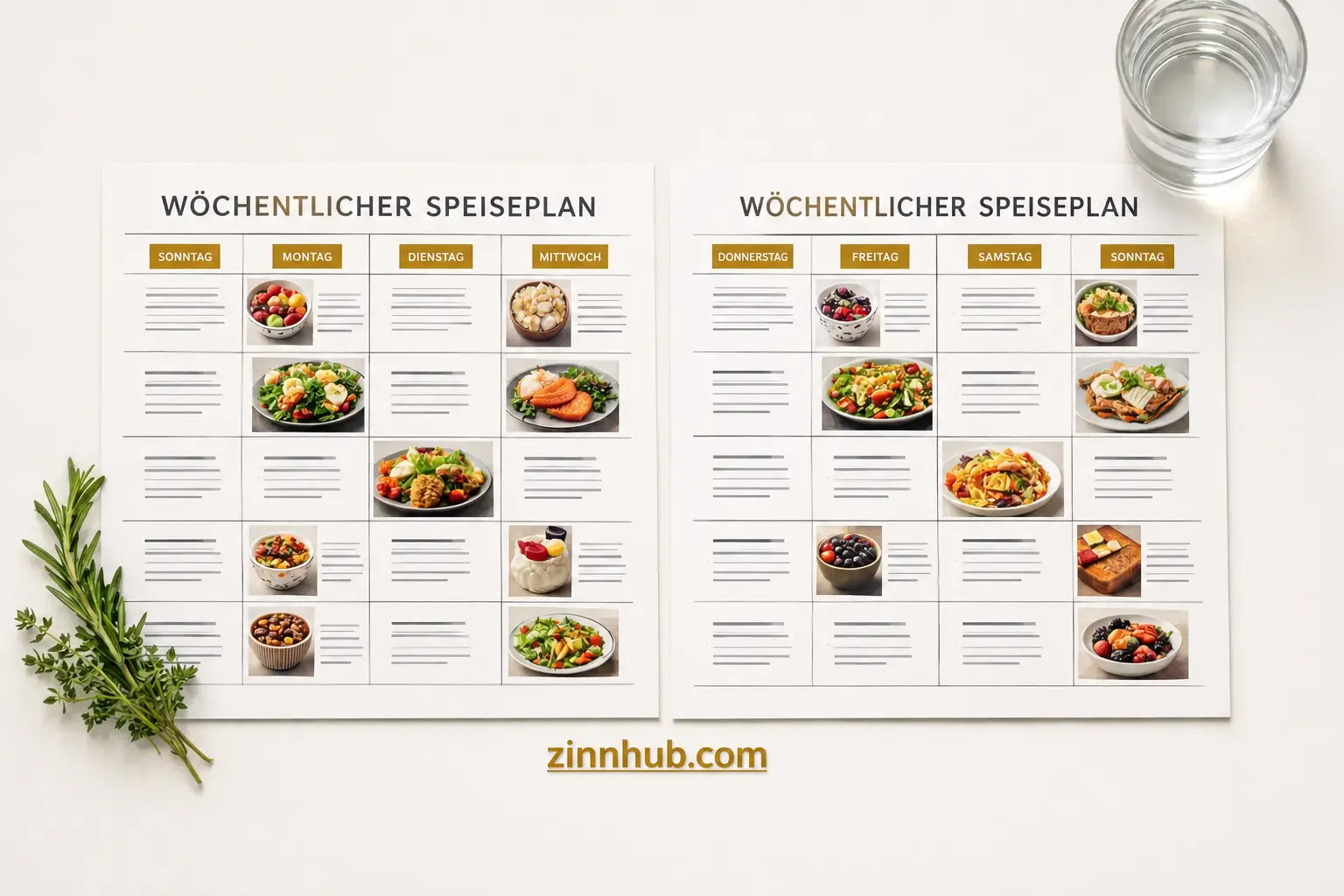 Beispielseiten für Speisepläne