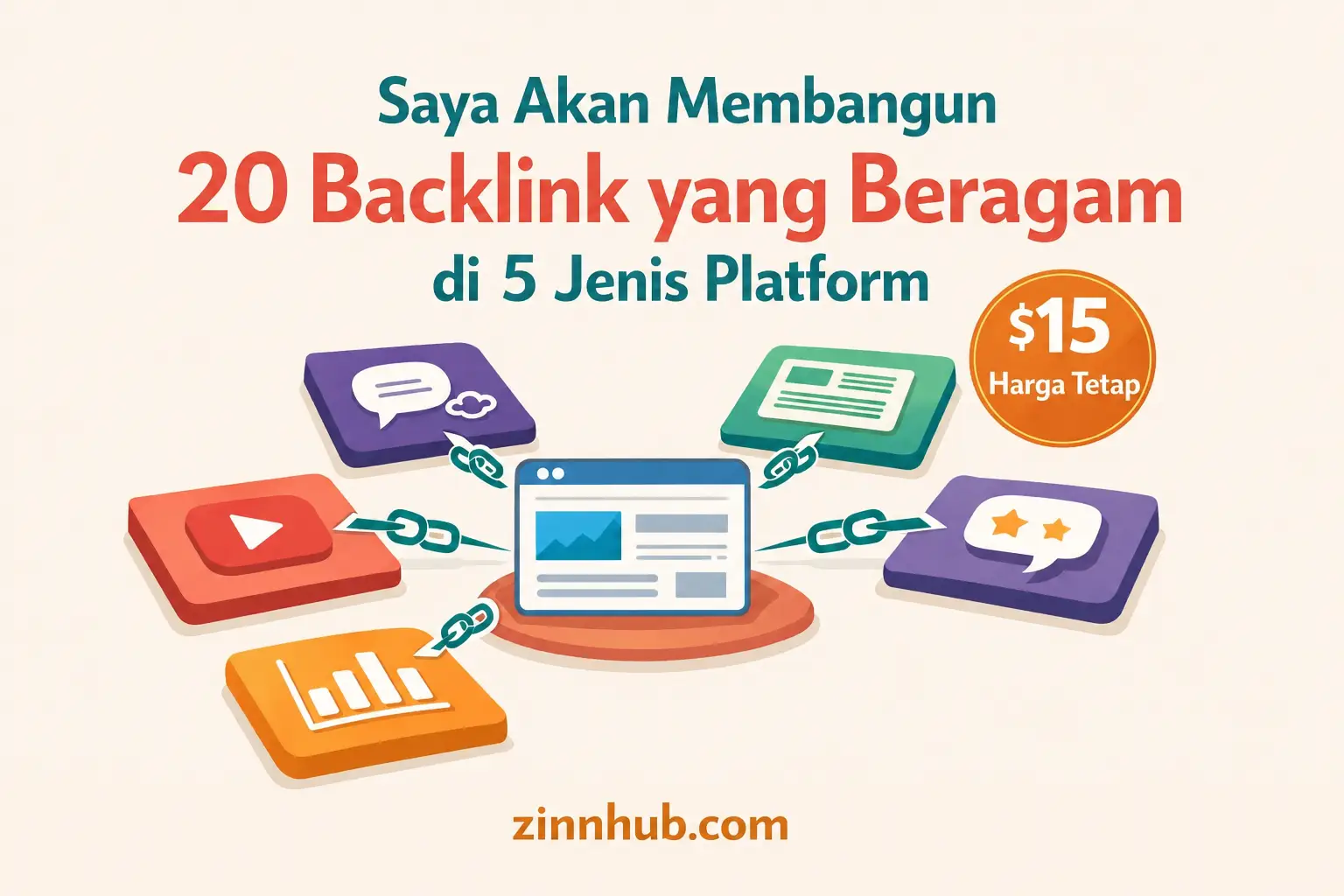 Saya akan membangun 20 backlink yang terdiversifikasi di 5 jenis platform