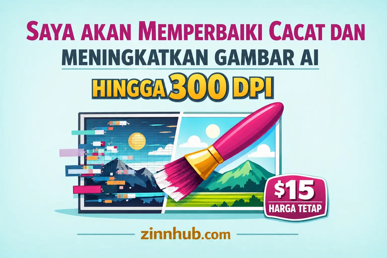 Saya akan memperbaiki cacat dan meningkatkan 1 gambar yang dihasilkan AI menjadi 300 DPI