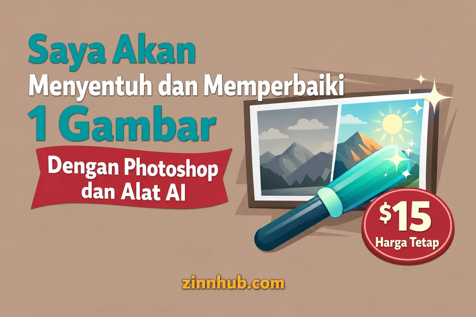 Saya akan memperbaiki dan mengoreksi 1 gambar dengan Photoshop dan alat AI
