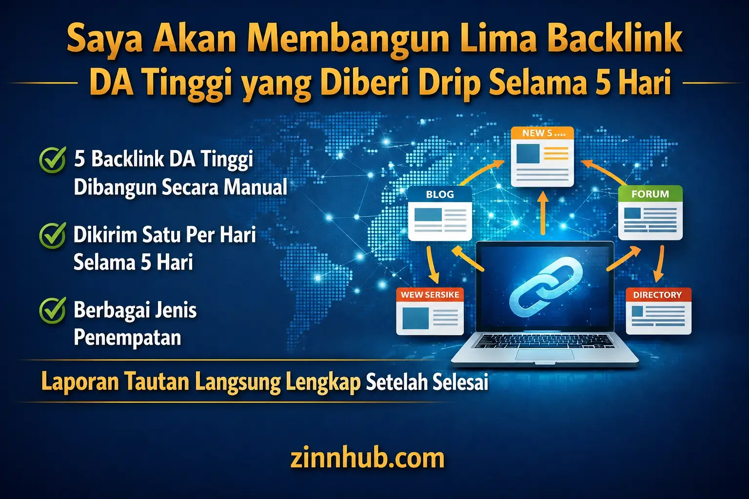 Saya akan membangun lima backlink DA tinggi yang diteteskan selama lima hari