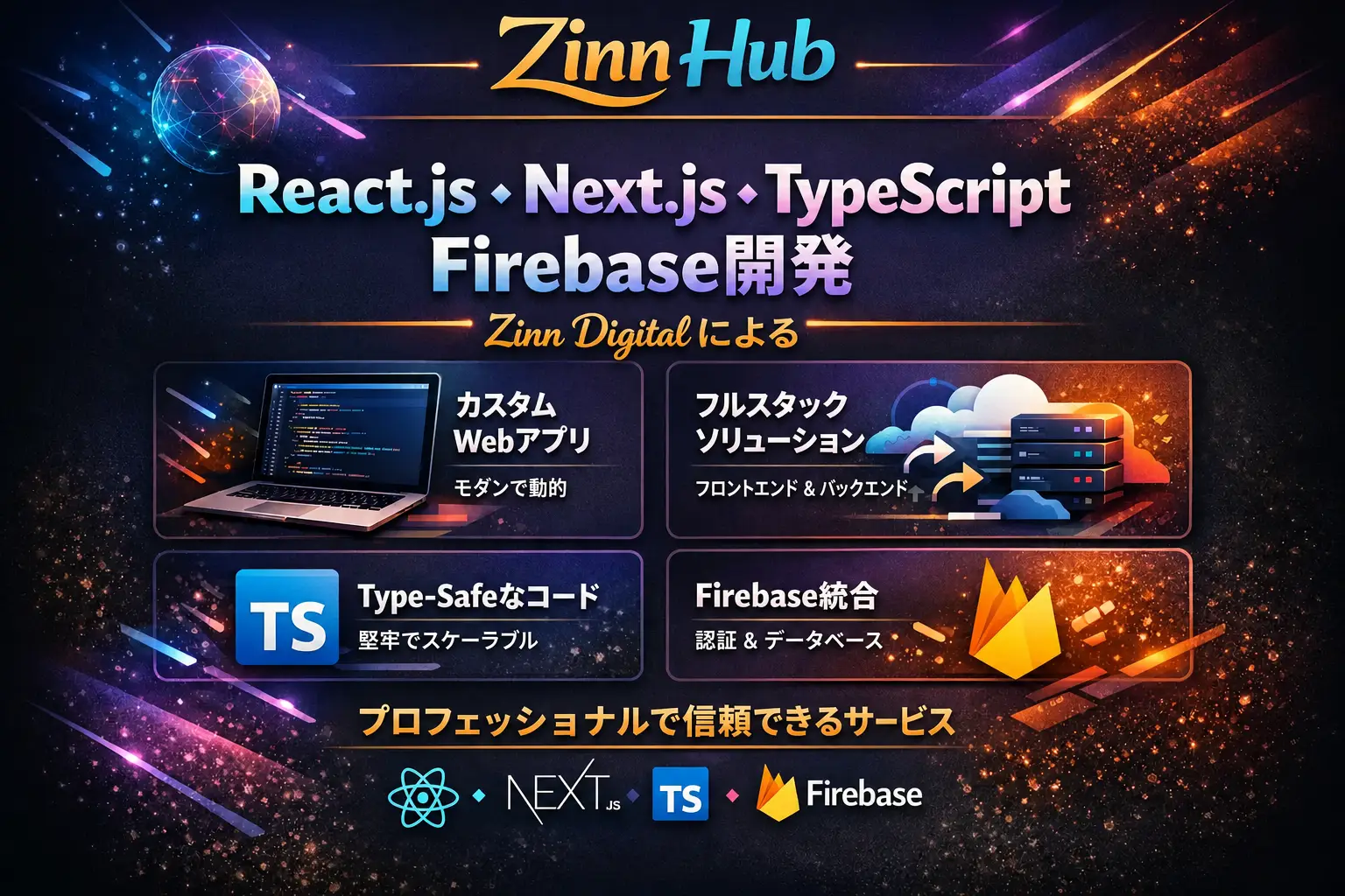 React.js Next.js TypeScript Firebase Zinn Digital&reg;による開発