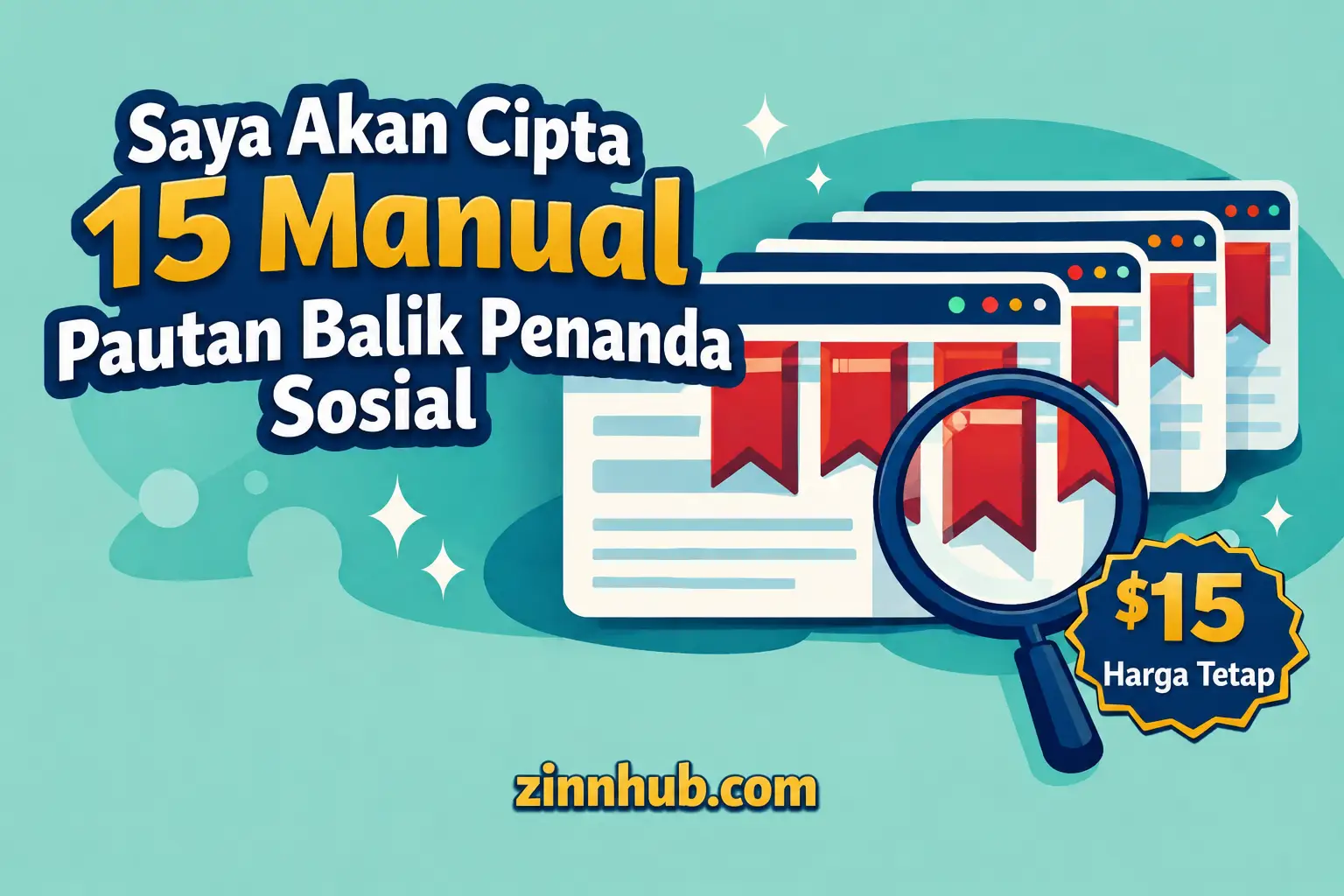 Saya akan membuat 15 pautan balik penanda buku sosial manual