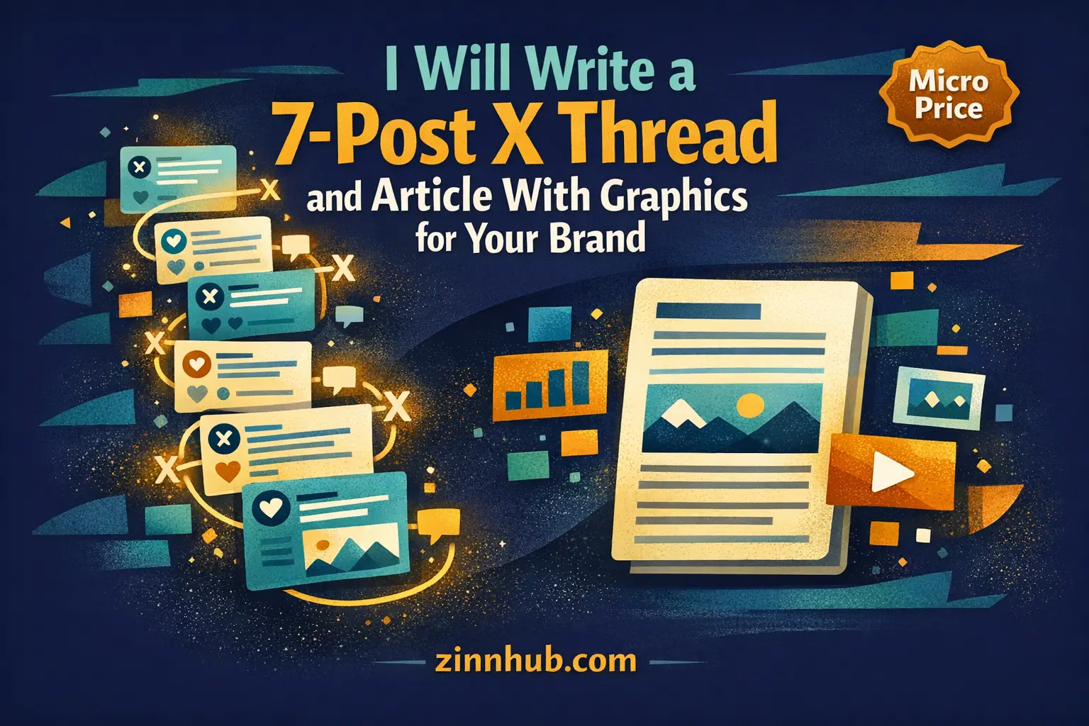 I Will Write A 7-Post X Thread And Article With Graphics For Your Brand 1 I Will Write A 7-Post X Thread And Article With Graphics For Your Brand — Available On Zinn Hub