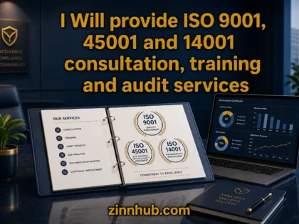 I Will provide ISO 9001, 45001 and 14001 consultation, training and audit services