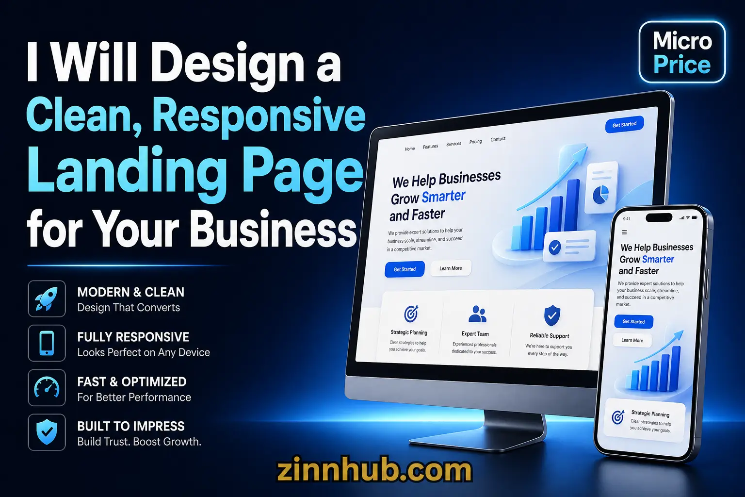 ฉันจะออกแบบหน้า Landing Page ที่สะอาดตาและตอบสนองสำหรับธุรกิจของคุณ
